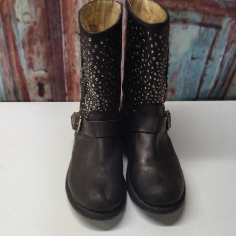 Frye Black Studded Skull Combat Boots Size 11 - Picture 4 of 11